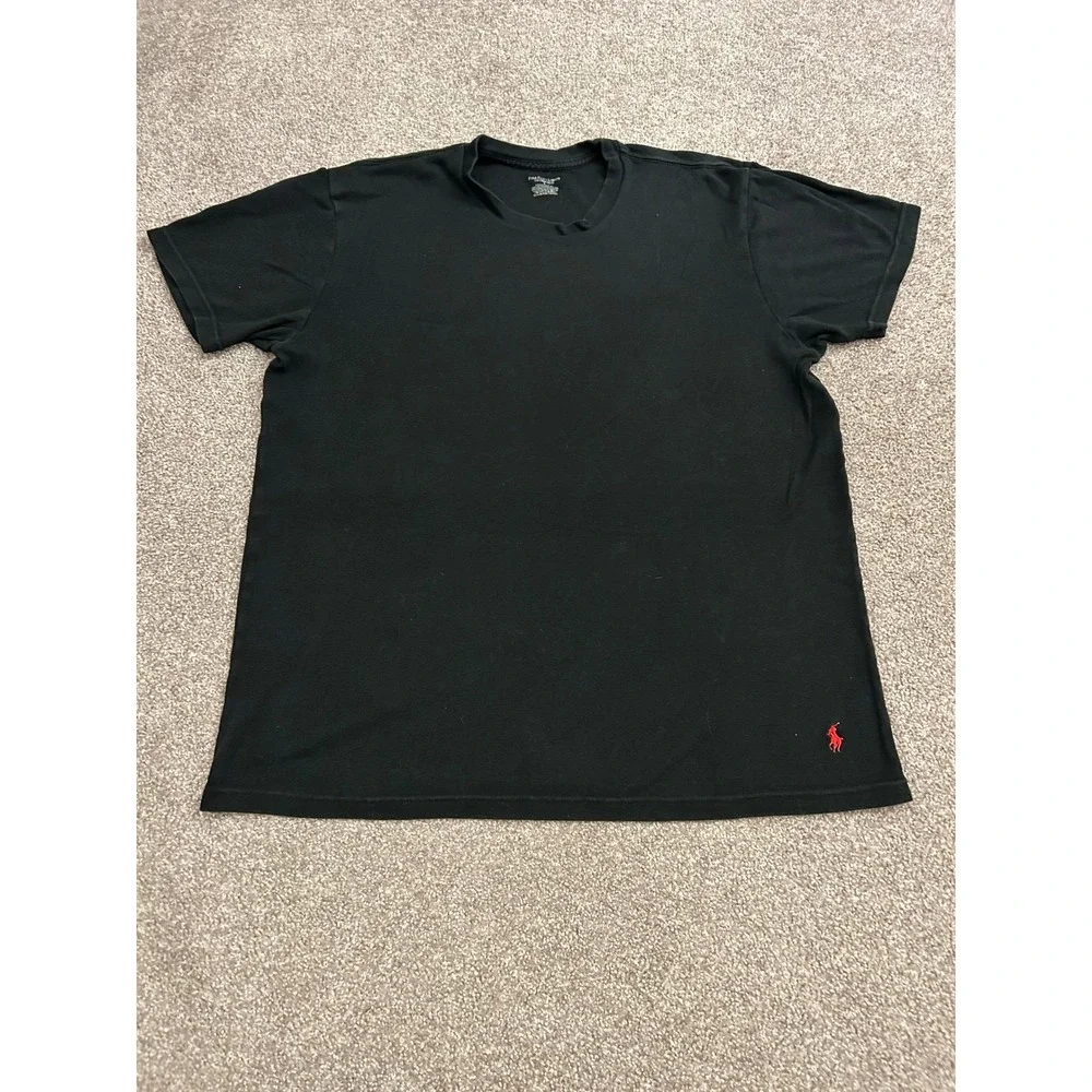 Polo Ralph Lauren T-Shirt Mens Large Black Excellent Red Pony Logo Crew Neck